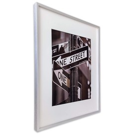 TheDisplayGuys - Contemporary Aluminum Picture Frame - Tempered Glass - 16 X 20 matted to 11 X 14 - Silver - Wall Hanging