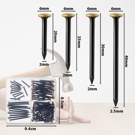 Oiieco Set of 120 Picture Nails (20/25/30/40 mm) Steel Picture Nails, Concrete Nails, Picture Hangers, for Concrete, Brick/Wood, No Drilling, Protects the Wall, Includes Practical 4-Compartment Box