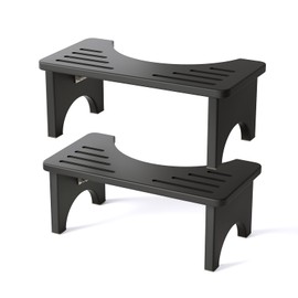 Set of 2 Foldable Toilet Stool, 7 Inch Poop Squatting Stool for Adults, Potty Bathroom Stool Portable for Travel, Bamboo Wood Toilet Stools for Pooping, Black