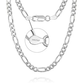 LeCalla Links Sterling Silver Italian Jewellery 3.5 mm, 6.8 mm Figaro Chain Necklace for Women and Men (16, 18, 20, 22, 24, 26 Inches), Sterling Silver, No Gemstone