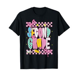 2nd Grade Checkered Coquette Bow Girly Back To School Kids T-Shirt