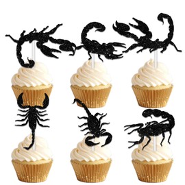 18pcs Black Silhouette Glitter Scorpion Dessert Cupcake Topper Pick for Animal Insect Theme Decor Supplies Baby Shower Boys Girls Happy Birthday Party Decoration