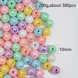 HERZONE Colourful Beads for Threading 10 mm Acrylic Beads with Hole Approx. 380 Pieces Round Colourful Beads for DIY Jewellery Making, Bracelets, Necklaces, Clothing, Crafts (A 10 mm)