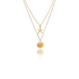 UAIAGM Starfish Necklace Gold and Gold Shell Necklace Set Boho Layered Shell Pendant Beach Jewelry Gold Beach Necklace for Women Seashell Charm Necklaces Sea Accessories