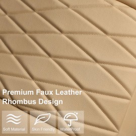 CAR PASS 2 Pack Leather Front Car Seat Covers, Bottom Seat Covers Full Wrapped with Storage Pocket, Anti-Slip Leather Seat Protectors,Waterproof Seat Cushion Universal Fit Sedan SUV Truck, Light Beige