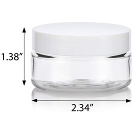 JUVITUS 2 oz Clear PET Plastic Low Profile Travel Jar with White Lid (6 pack)