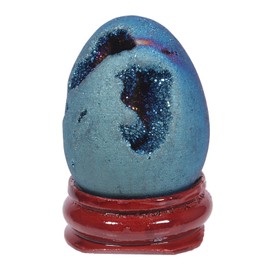Amogeeli Titanium Coated Druzy Agate Stone Egg with Wooden Stand, Healing Geode Agate Specimen Figurine for Reiki Meditation Decoration