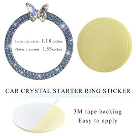DXNQ 2PCS Bling Ring Emblem Car Accessories, Sparkling Butterfly Car Buttons and Knobs Ring, Girly Butterfly Diamond Car Engine Start Button Cover, Key Ignition Knob Ring Decoration for Women
