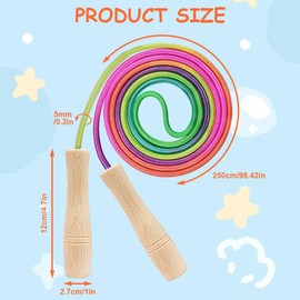 Flintronic Rainbow Jumping Rope, 2.5m Adjustable Children Jump Rope, Children Skipping Rope with Wooden Handle for Girls and Boys, for Outdoor Games, Children's Parties and Birthday Gift