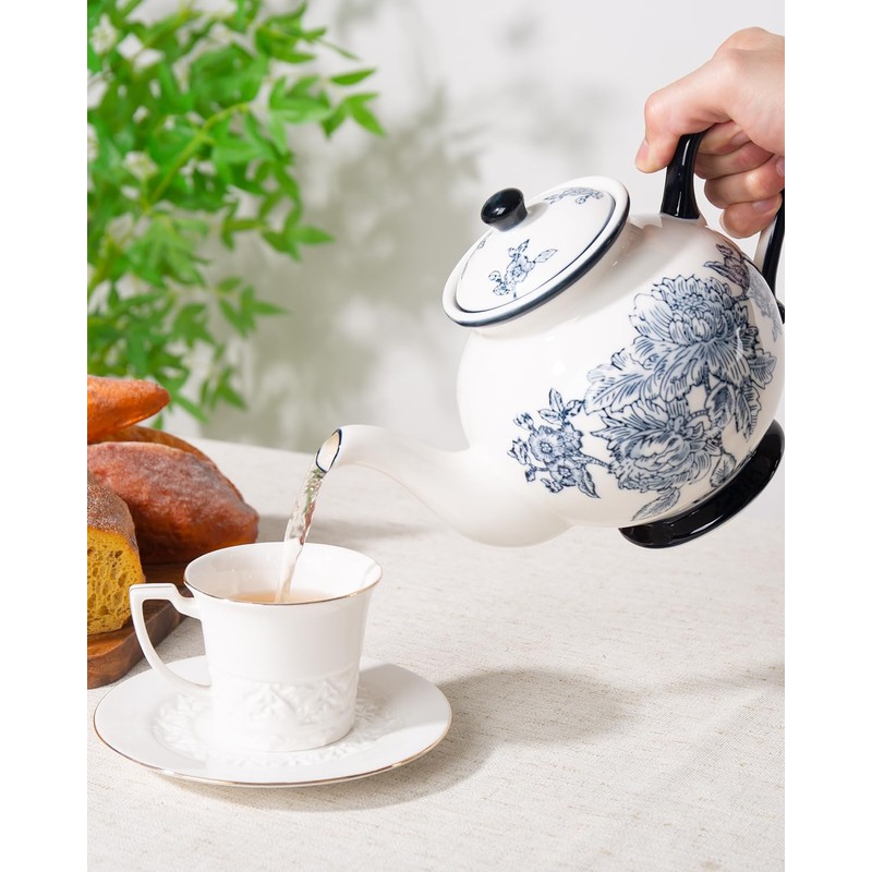 Magclay 45 Ounce Tea Pot with Infuser, Ceramic Blue and