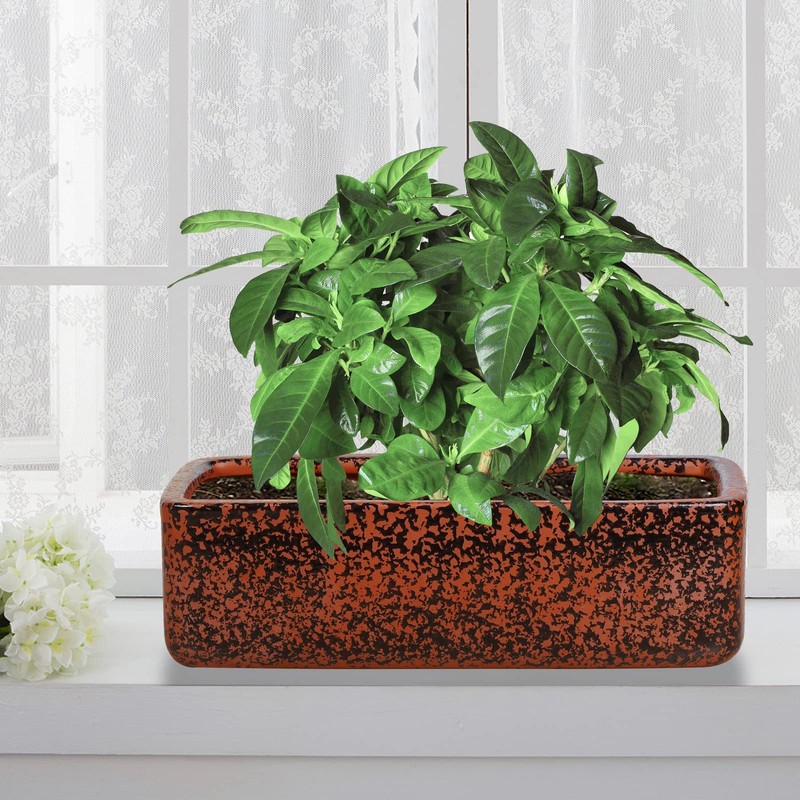 Thirtypot 10 Inch Rustic Black Glaze Rectangular Planters Terracotta Pots
