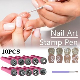 10PCS Nail Art Stamp Pens,Nail Art Pen Set,Nail Graffiti Nail Art Dotting Tools,DIY Versatile Nail Stamping Pen Kit with Different Patterns,Easy to Use Nail Stamper Art