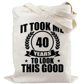 Xuzoueisp 40th Birthday Gifts for Women, 40th Birthday Decorations for Her Canvas Tote Bag with Pocket, Kitchen Reusable Grocery Bags 40 Year Old Gifts for Mom Wife Aunt Anniversary Christmas