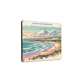 Wooden Fridge Magnet - Scottish Borders Coastal Scene with Waves and Sky (mag-kf25-2232)