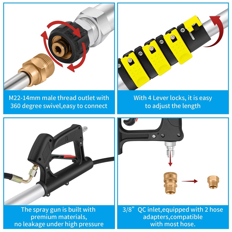 ExtraFein 24 FT Telescoping Pressure Washer Wand Extension, Aluminum Power