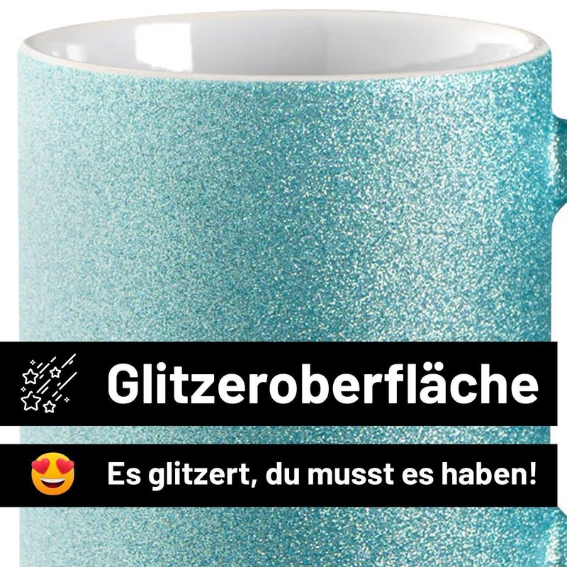 huuraa Glitzertasse Jeck mit Herz Geschenk Tasse Blau 330ml Jeck