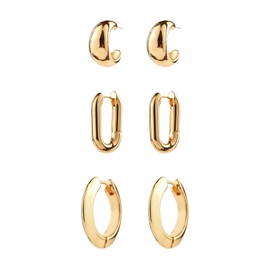 ALLHOLA 14K Gold Hoop Earrings for Women, Hypoallergenic Chunky Gold Hoop Earrings Multipack, Lightweight Twisted Huggie Hoops Earring Set Jewelry for Gifts (C-3 gold hoops)