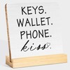 OVAcational Keys Wallet Phone Kiss Wooden Sign, Entry Way Table