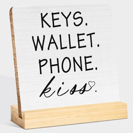 OVAcational Keys Wallet Phone Kiss Wooden Sign, Entry Way Table Home Decor, Farmhouse Entryway Wood Plaque Signs for Entryway Table Desk Tabletop Shelf Decor