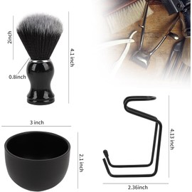 Shaving Brush Shaving Stand with Bowl, 3 in 1 Shaving Brush Set for Men Modern Design Bristle Hair Shaving Brush Shaving Cleaning Tool (Black)