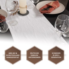 Chambry Table Runner 100% Linen White 30 cm x 135 cm Choice of Size and Colour Made in Germany Elegant High-Quality Table Linen ÖkoTex Certified