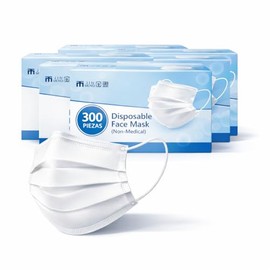 Bluelander Cubrebocas Desechables Tricapa, 300 Piezas, Color Blanco para Adulto, Mascarillas de 3 Capas con Ajuste Cómodo y Filtro, Uso Diario