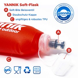 Yannik Soft Flask Flexible Water Bottle Sports Bottle Leak-Proof Antibacterial BPA (Bisphenol-A)-Free Sports Camping Running Cycling Hiking Outdoor, red