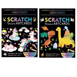 Georgie Porgy Scratch Picture Set DIY Craft Sets for Children Magic Scratch Paper Notebook Easter Christmas Birthday Gift for Boys Girls (Dinosaur Unicorn)