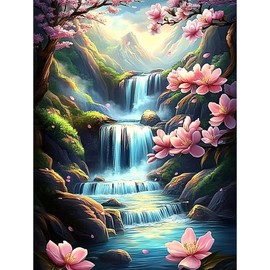 MISCER Landscapes Diamond Art Kits for Adults, Waterfall Diamond Painting Kits for Beginners, 5D Full Drill Round Paint with Diamonds Pictures, Gem Art Painting DIY Crafts Kit Decor 12x16inch