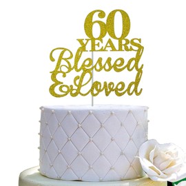 Decoración para tartas de 60 años para 60 cumpleaños, aniversario de boda, decoración de fiesta - purpurina dorada de doble cara