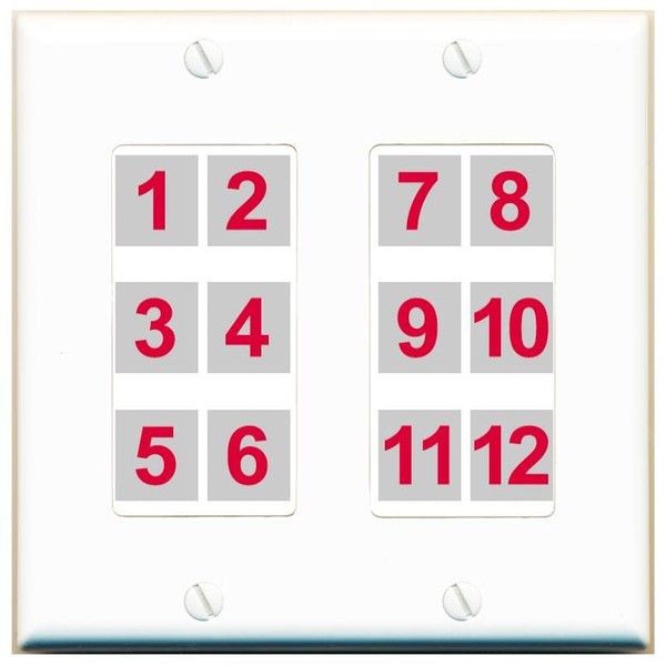 RiteAV Custom Wall Plate 12 Port, 2 Gang, White/White, Choose