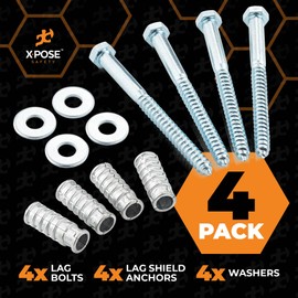 Concrete Anchors Set with 6" Lag Bolt, Lag Shield and Washer - 4 Sets per Pack - 1/2" Bolt Lag Screws 6-Inch for Parking Curb Stop - Galvanized Steel Lag Bolts
