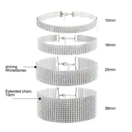 Cupimatch Wide Shinning Rhinestone Crystal Choker Adjustable Collar Necklace for Women Set of 4 (crystal)
