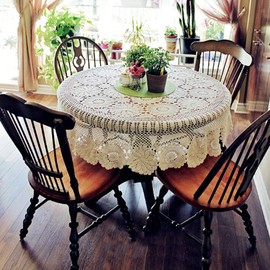 YIZUNNU Beige Round Handmade Crochet Tablecloth Cotton Lace Table Doilies (51")