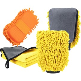 3 Piezas Kit Limpieza Coche,1Pcs Esponja de Microfibra Chenilla Integrada en Correa de Mano y 1Pcs Guante Lavado Coche y 1PCS Toalla (40 40cm),Cuidado Interior y Exterior y Familia,Camping