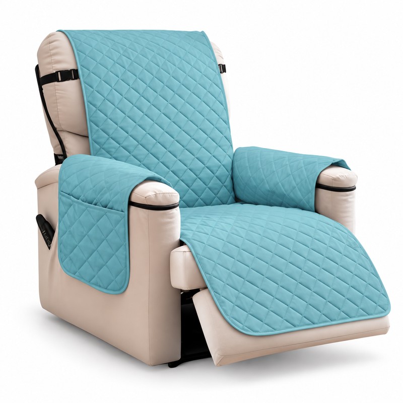 Gray Quilted Recliner Cover with Polyester Fabric, Side Storage Pocket
