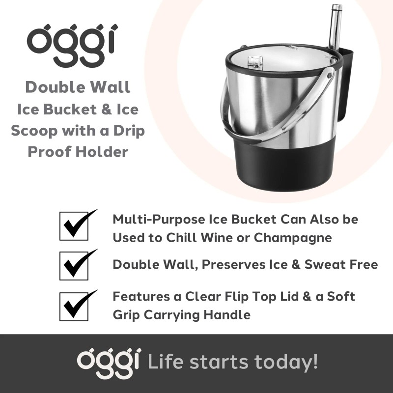 Oggi Insulated Ice Bucket, 4 Quart / 3.8 L, Stainless