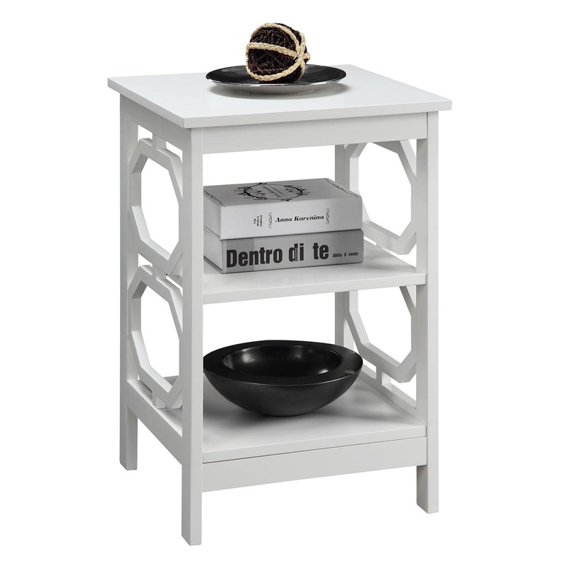 Convenience Concepts Omega End Table with Shelves, White, 15.75 in