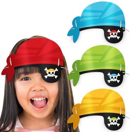 Big Dot of Happiness Pirate Eye Patch Paper Headbands, Colorful Pirate Ship Skull Party Favors for Kids, 16 Count