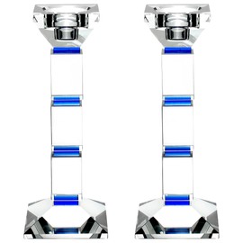 Crystal Candle Holders Set of 2-8" Tall Candlestick Holder for Taper Candles and Tea Light Candles (Blue)