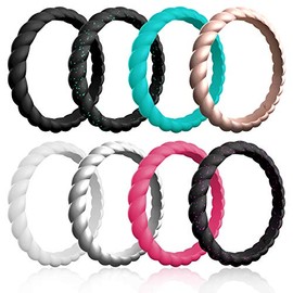 ROQ Silicone Wedding Rings for Women, Affordable Thin Braided Stackable Silicone Rubber Wedding Bands, 8, 4 & 2 Packs and Singles, 8 - 8.5 (18.1mm), Silicone, No Gemstone