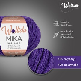 Wollidu Mika Knitting and Crochet Yarn, 51% Polyacrylic, 49% Cotton, 10 x 50 g/165 m, Oeko-Tex, Purple