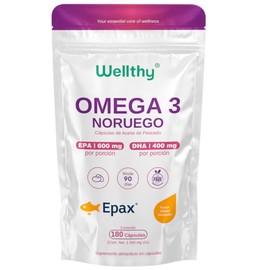 Wellthy Omega 3 Epax® 180 Cápsulas Ácidos Grasos 2000mg. Aceite de Pescado Noruego Ultraconcentrado. 30% EPA y 20% DHA La más alta concentración, Alta