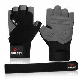 BLUESKYPORTS Weight Lifting Gloves with Wrist Wrap Support for Men And Women Gym Gloves Breathable Anti-Slip Padded Palm Workout Gloves for Gym Training CrossFit Bodybuilding & Fitness Gloves (S)