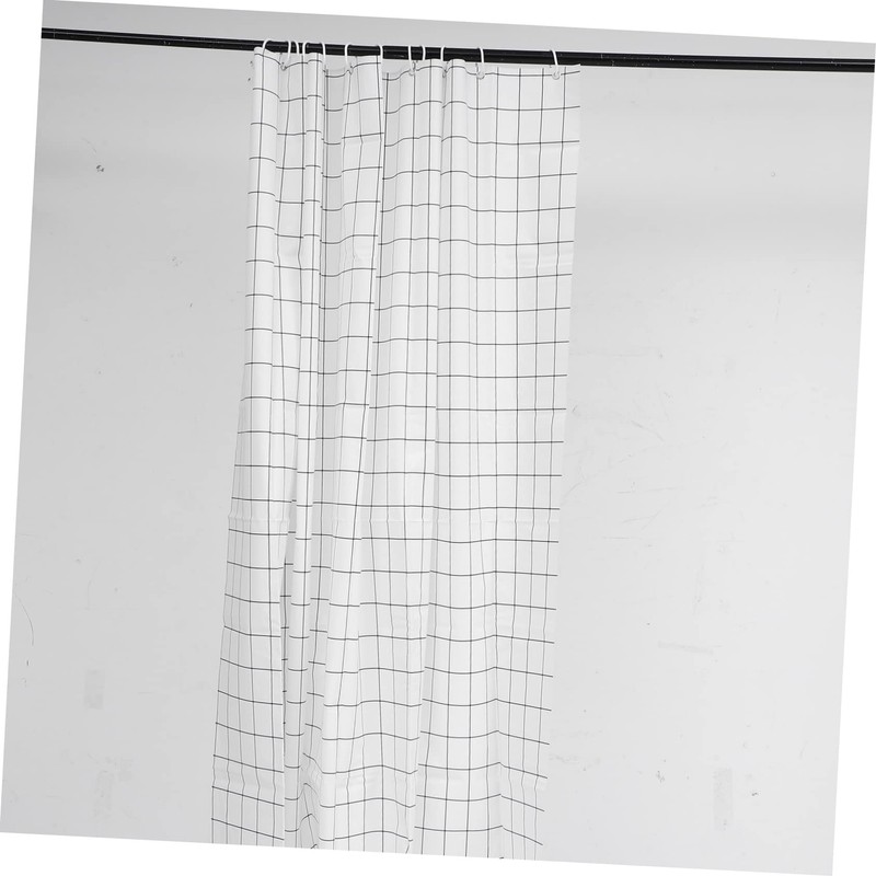 iplusmile 1 Set Grid Design Shower Curtain Kit Black and