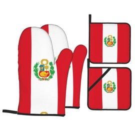 WZYWHJ Oven Mitts and Pot Holders Four-Piece Sets Oven Mitts Oven Gloves Pot Holders and Oven Mitts for Kitchen Baking Cooking Grilling Flag of Peru Prints