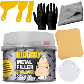 Silverhook Big Boy Metal Filler Conductive 250ml Bundle Car Body Filler & Body Filler Kit Includes 3 Spreaders, 10pcs Assorted Sandpaper, A Microfibre Cloth, A Pair Of Gloves And A Dust Mask