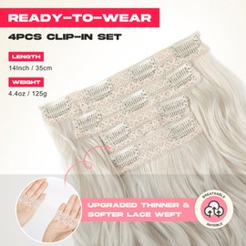 NTYNTY Hair Extensions, 14" Short Clip in Hair Extensions 4PCS Beach Wave Platinum Blonde Hair Extensions Natural Soft Synthetic Hairpiece for Women - Platinum Blonde