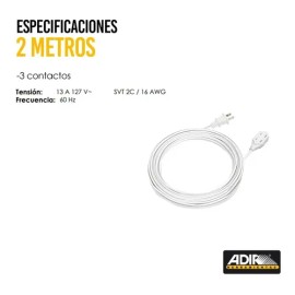 Multicontacto de 3 tomas Adir 974 color blanco largo del cable de 2m 13A