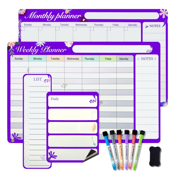 ECSenSe Magnetic Fridge Calendar | 4 Pack Dry Erase Calendar